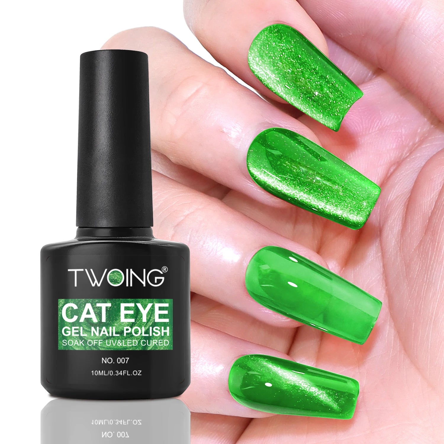 Green Cat Eye Gel Polish – Glossy Magnetic Gel Nail Polish with Holographic 9D Cat Eye Effect, Long-Lasting Soak Off UV LED Gel Peaceful Pleasures Health and Wellness Green
