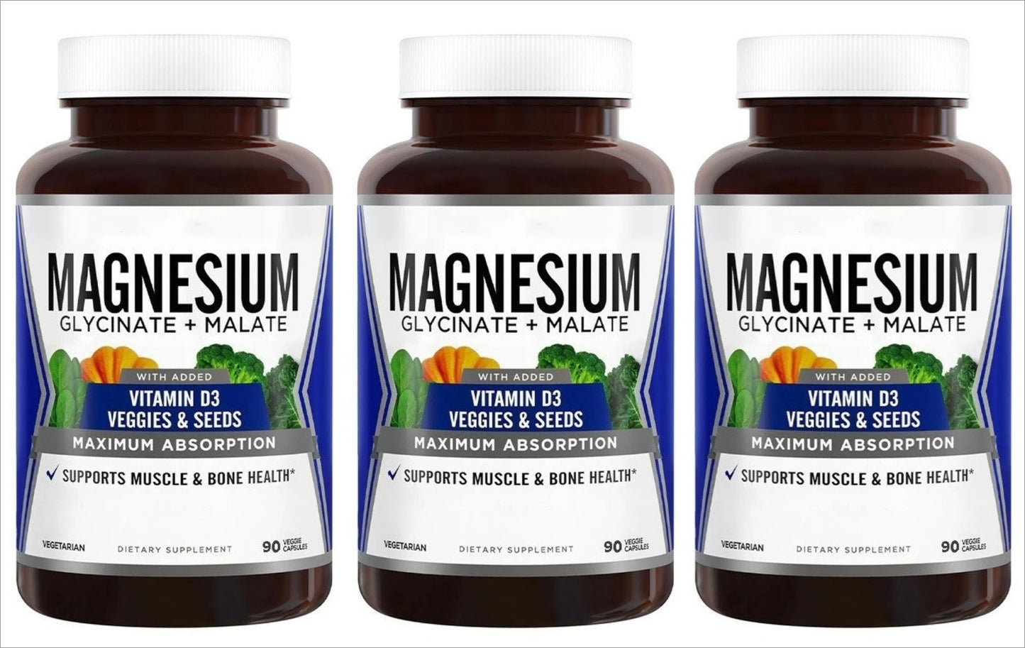 Magnesium Glycinate Malate + Vitamin D3 | 90 Vegetarian Caps