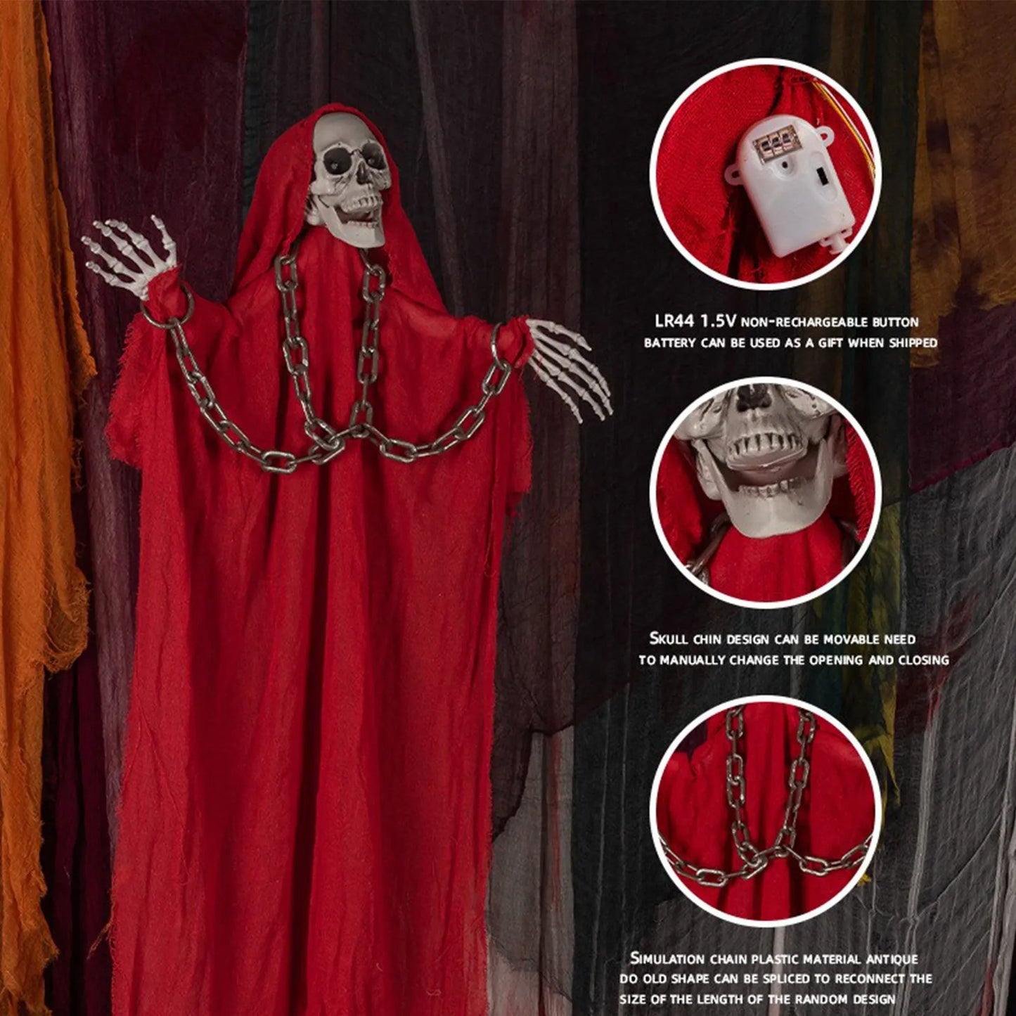 Hanging Grim Reaper Skeleton Decor | Glow in Dark Halloween Prop