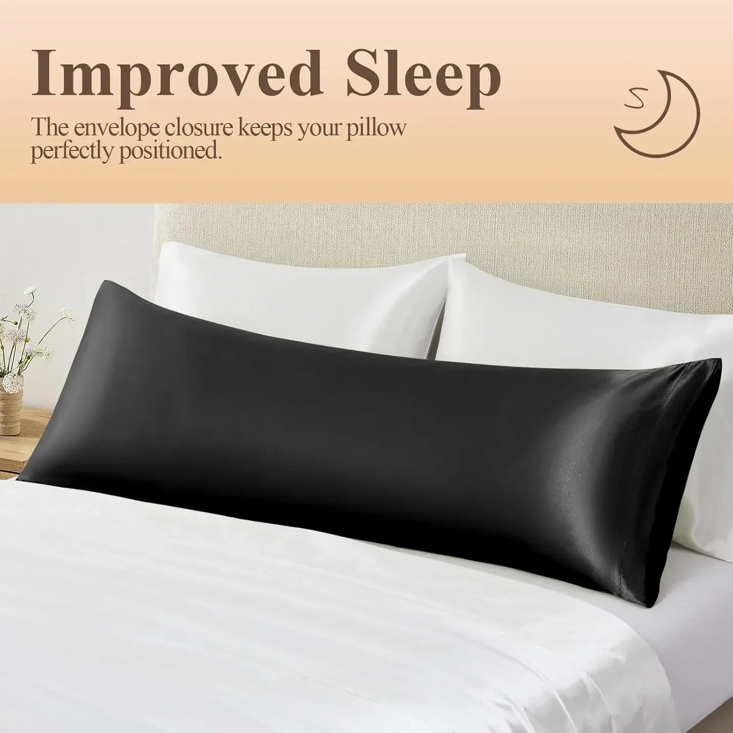 Black Satin Pillowcase Standard Size – Smooth & Cooling
