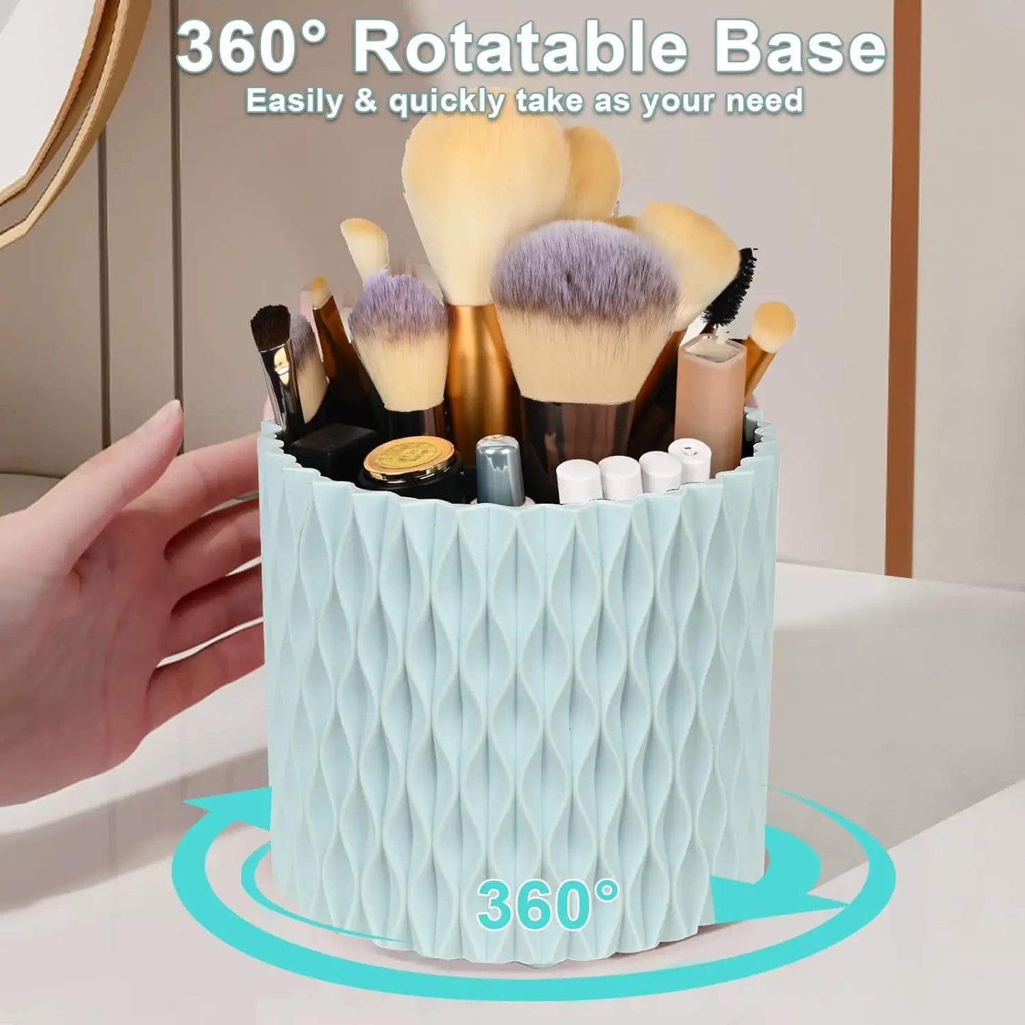 Rotating Makeup Brush Organizer | 360° Desktop Cosmetic Holder