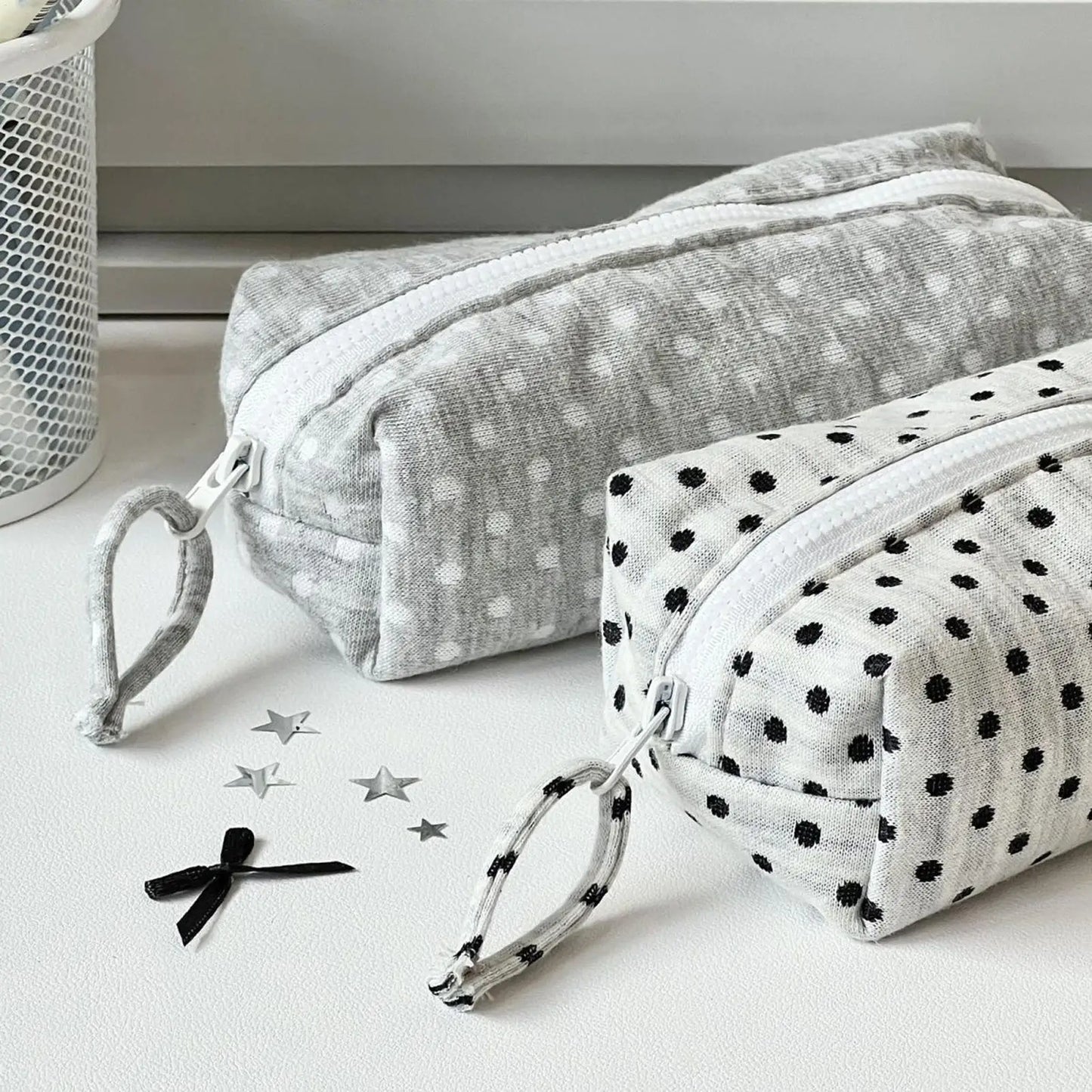Large Capacity Dot Design Pencil Case | Fabric Stationery Pouch