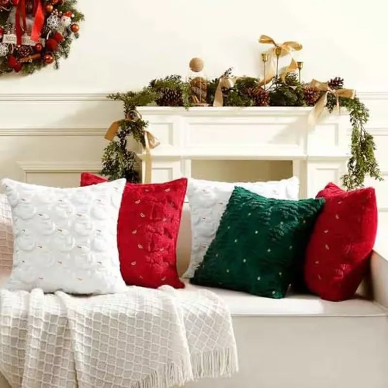 3D Embroidered Christmas Pillow Cover 18" | Snowflake & Snowman