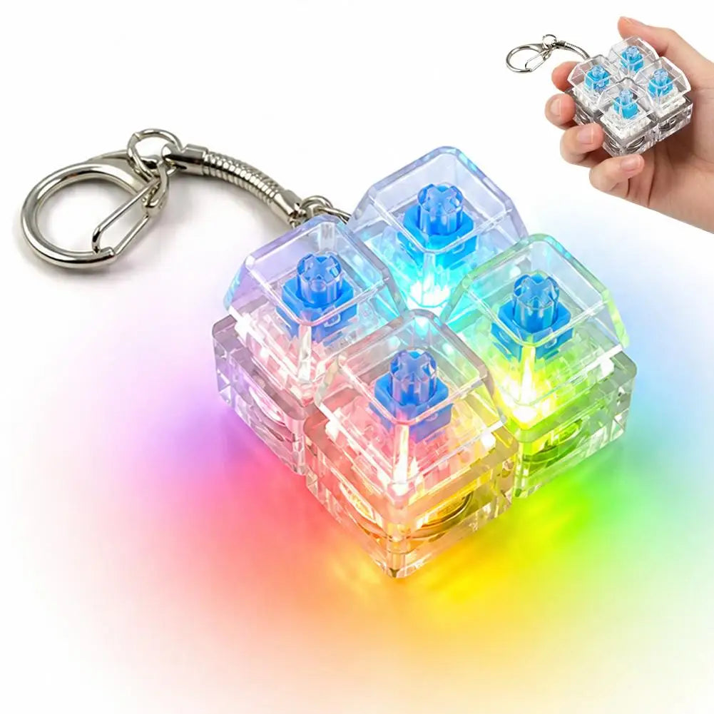 4-Key Mechanical Keyboard Keychain Tactile Clicker LED Crystal Backpack Pendant Decompression Keycap Keychain Bag Accessory Peaceful Pleasures Health and Wellness A