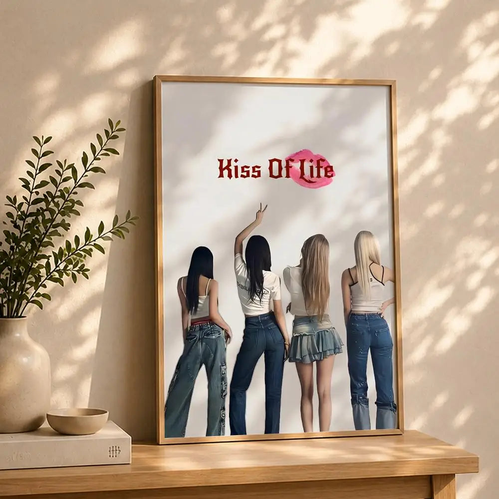 Kpop K-KISS OF LIFES Poster HD Self Adhesive Waterproof Wall Art Ideal for Home Office Dorm Bedroom Great Gift Peaceful Pleasures Health and Wellness White12 50X70cmNoframe