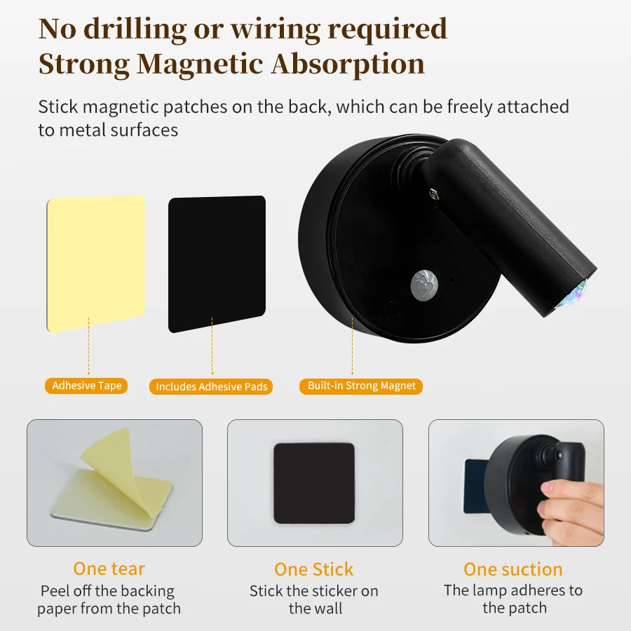 Magnetic Rotatable Spotlight Touch Dimmable 3Colors & RGB with Remote Control 500mAh USB Charging Motion Sensor LED Night Light Peaceful Pleasures Health and Wellness