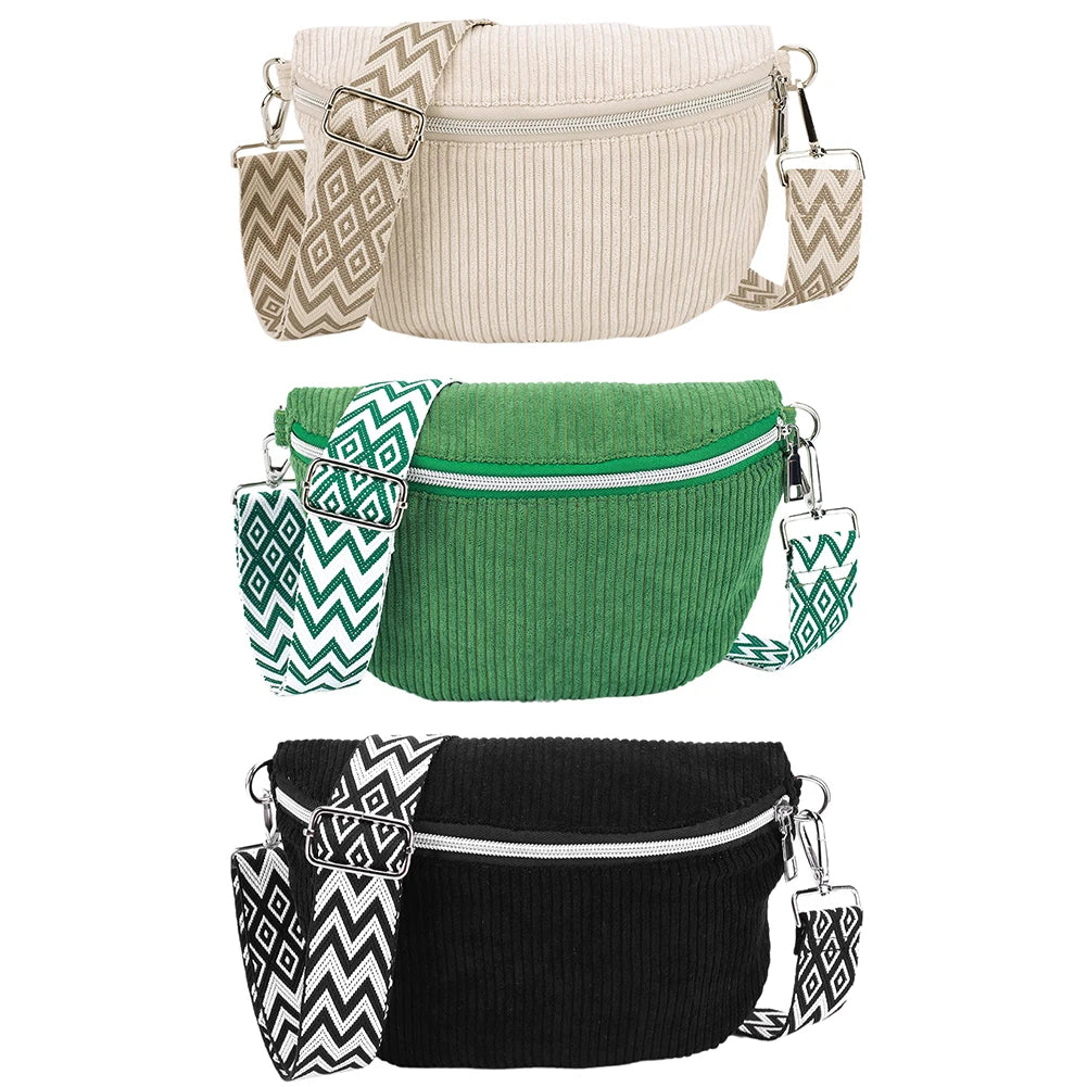 Corduroy Crossbody Bag – Adjustable Fanny Pack for Travel