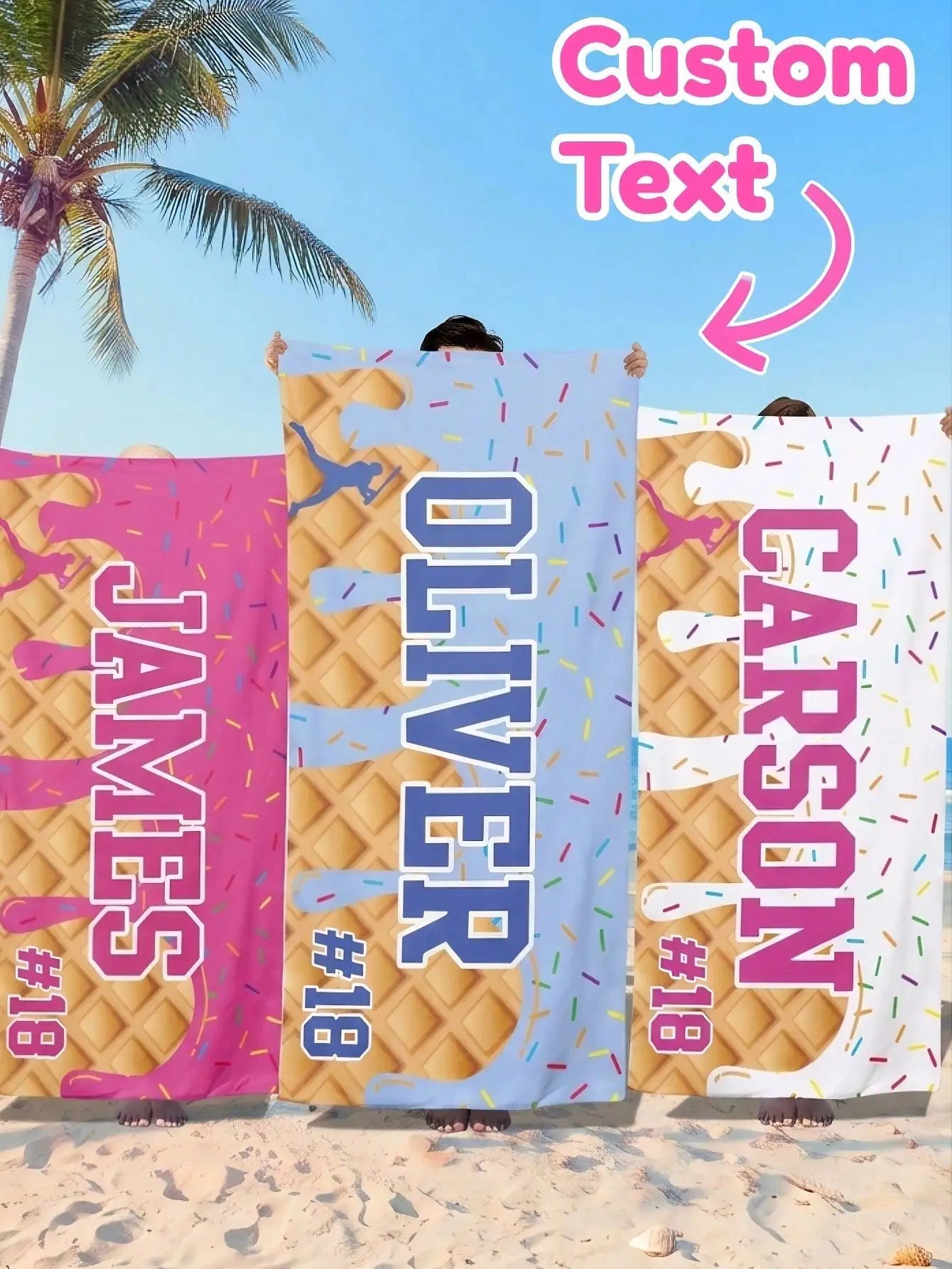 1pc Custom Text Ice Cream Baseball Beach Towel Soft Quick Dry Three Sizes Summer Travel Swim Gym Gift Women Men Peaceful Pleasures Health and Wellness