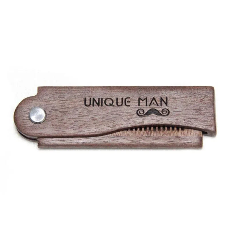 Folding Sandalwood Beard Comb for Men – Mustache Styling Tool