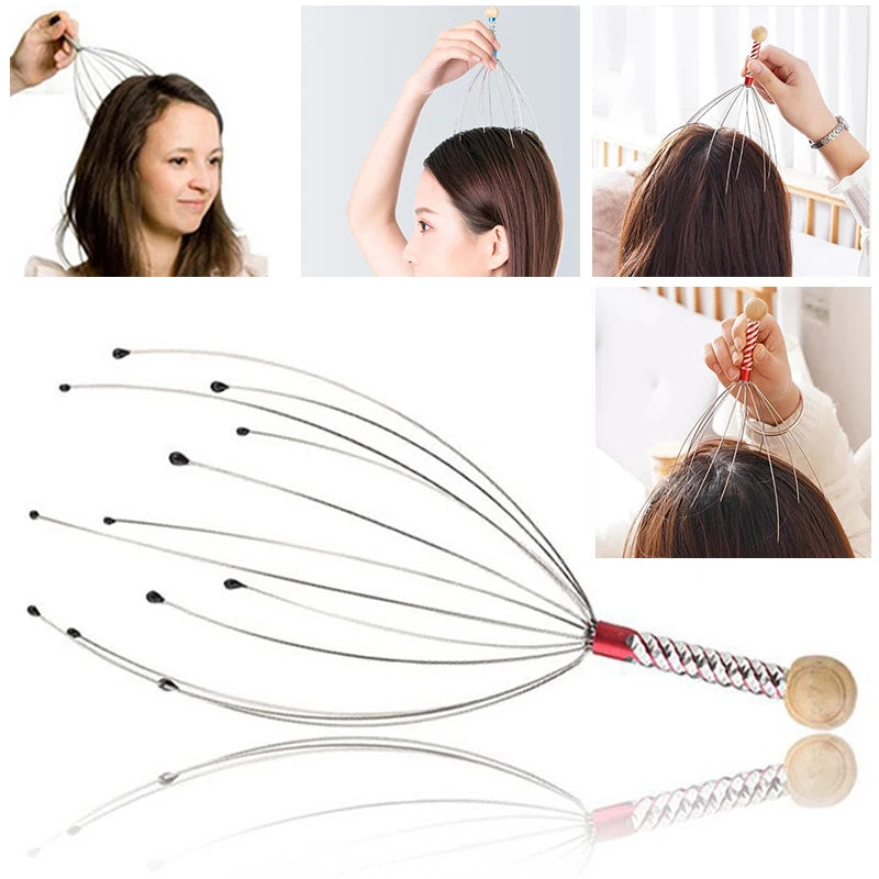 1PC Octopus Head Massager Stainless Steel Engraved Head Relaxer Brain Massage Claw Scalp Scratcher Itch Reliever Random Color Peaceful Pleasures Health and Wellness