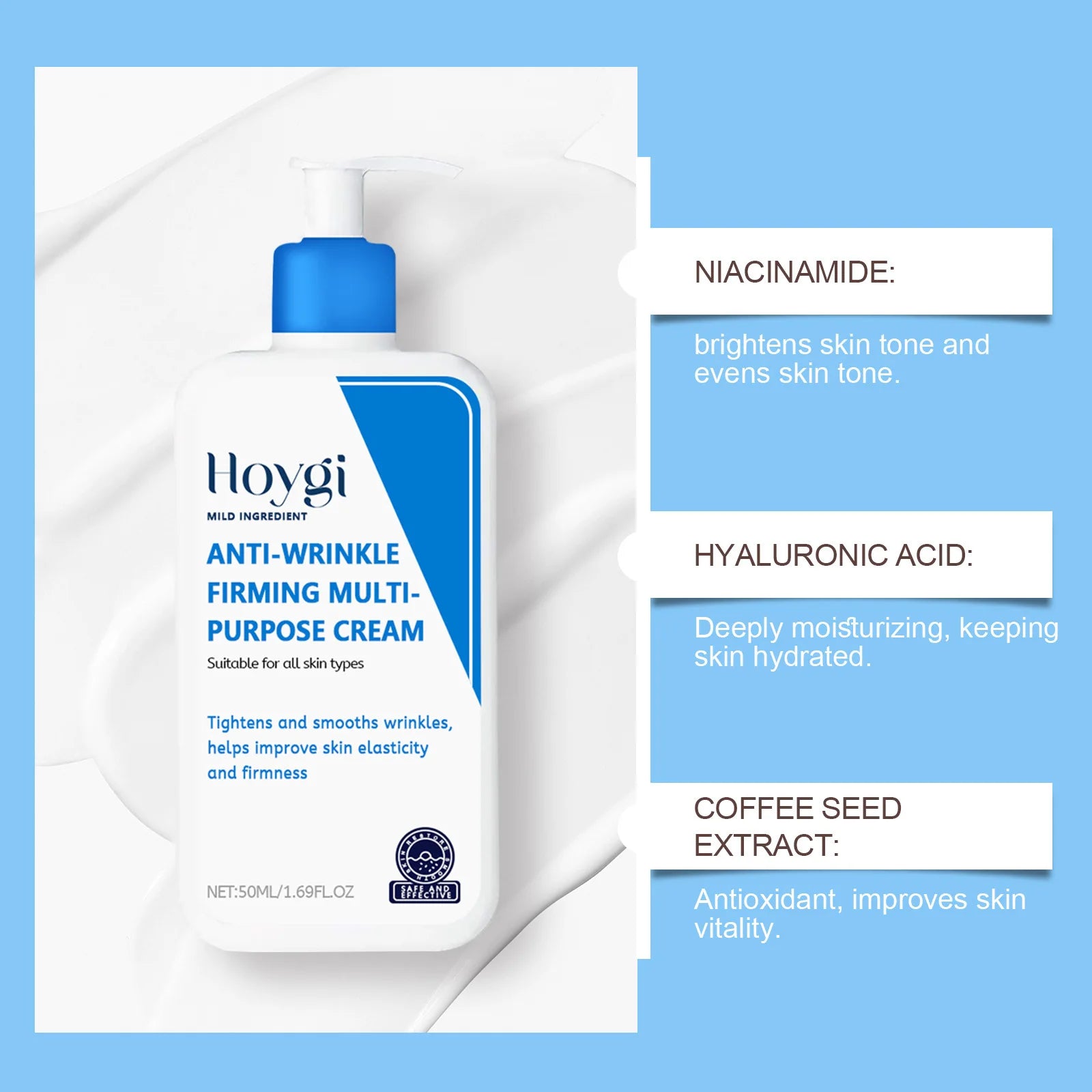 Hyaluronic Acid Cream Shrink Pores Anti Wrinkle Nourishing Hydrating Improve Dryness Remove Fine Lines Moisturizing Facial Cream Peaceful Pleasures Health and Wellness