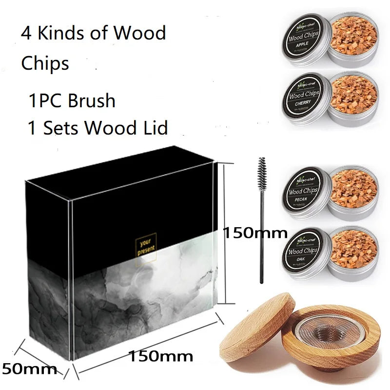 Cocktail Smoker Kit Whiskey Glass with Wooden Smoked Wood Hood Smoker For Drinks Kitchen Bar Accessories to Make Special Whiskey Peaceful Pleasures Health and Wellness 4 Woods Aroma
