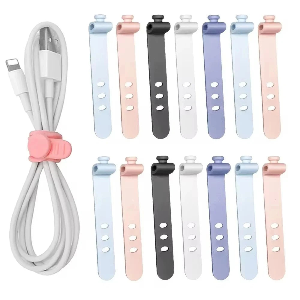 Silicone Cable Organizer Clips & Cord Ties – 5 Colors, 1/5/10 Pcs