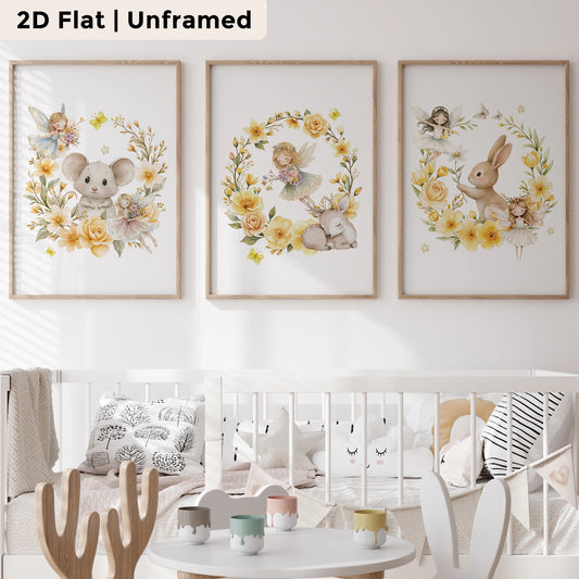 3-Piece Cartoon Rabbit Yellow Wreath Canvas Wall Art | Home Decor Canvas Wall Art Set Peaceful Pleasures Health and Wellness CH106-3pcs 30x40cm Unframed