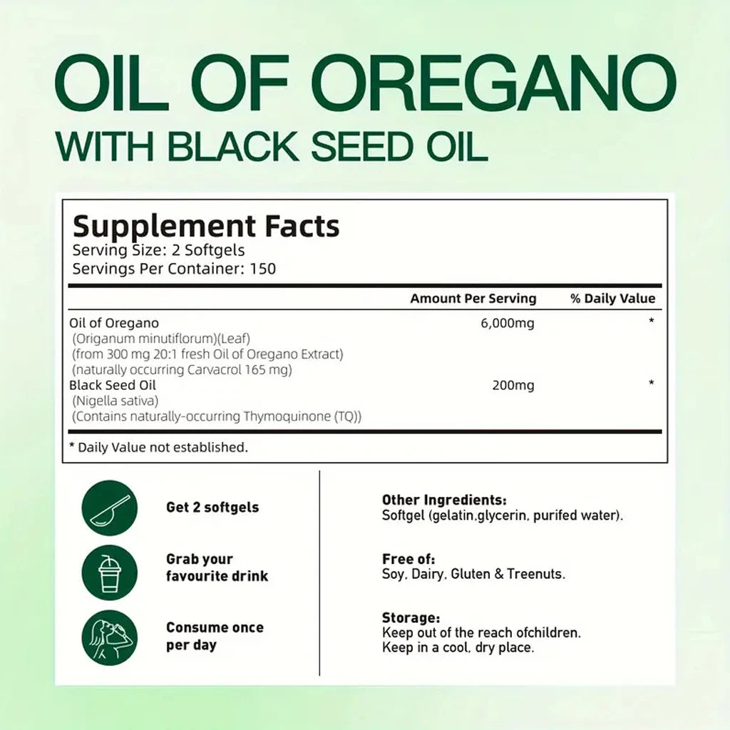 Oil of Oregano & Black Seed Oil Capsules – 300 Count Peaceful Pleasures Health and Wellness