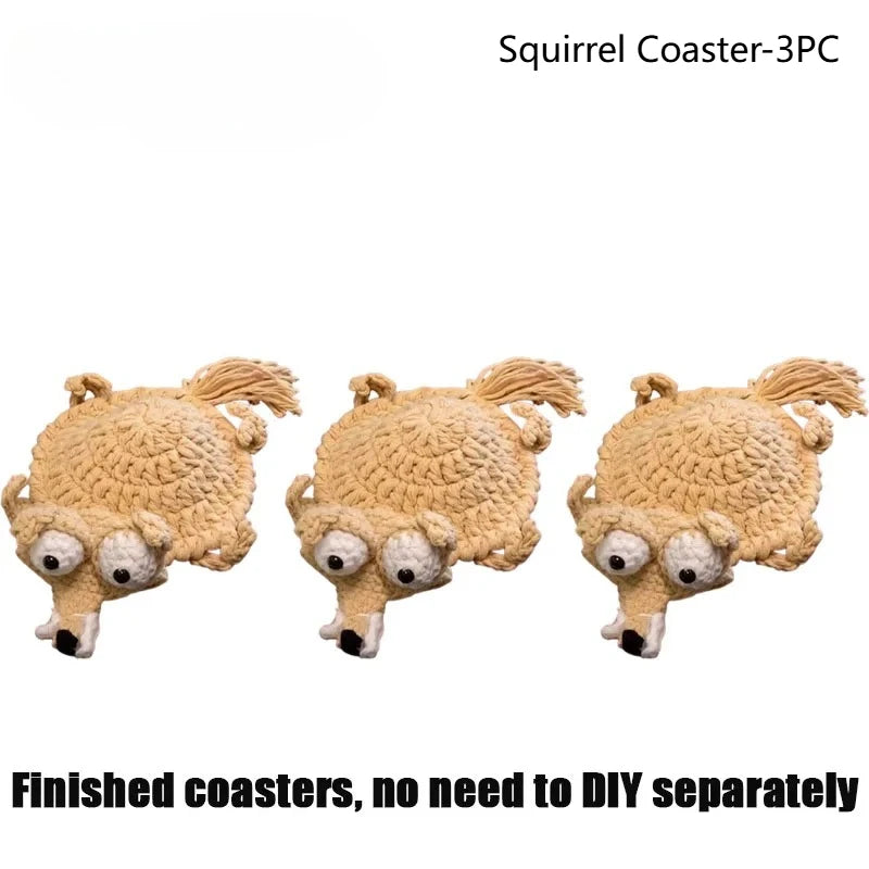 Handmade Crochet Squirrel Coaster | Heat-Resistant Non-Slip Cup Mat