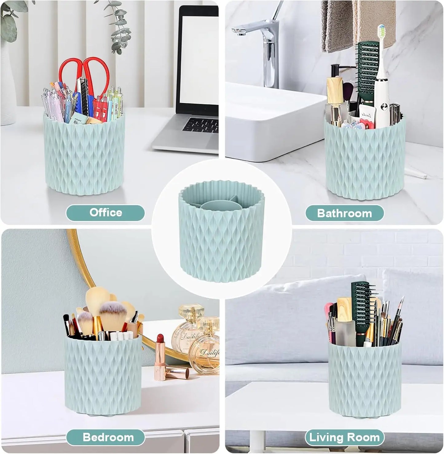 Rotating Makeup Brush Organizer | 360° Desktop Cosmetic Holder