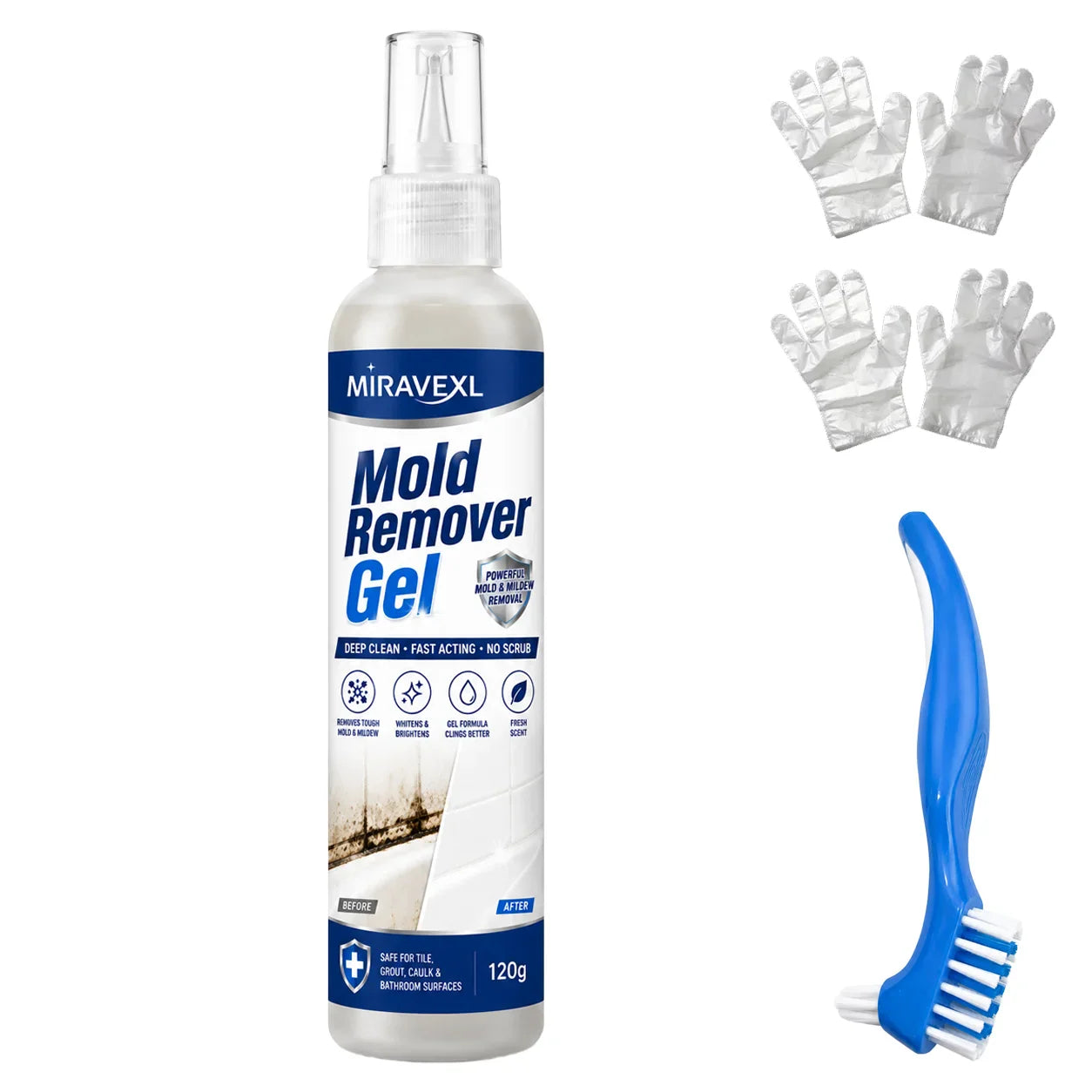 Mold Remover Gel Kit with Brush & Gloves | Grout & Tile Cleaner
