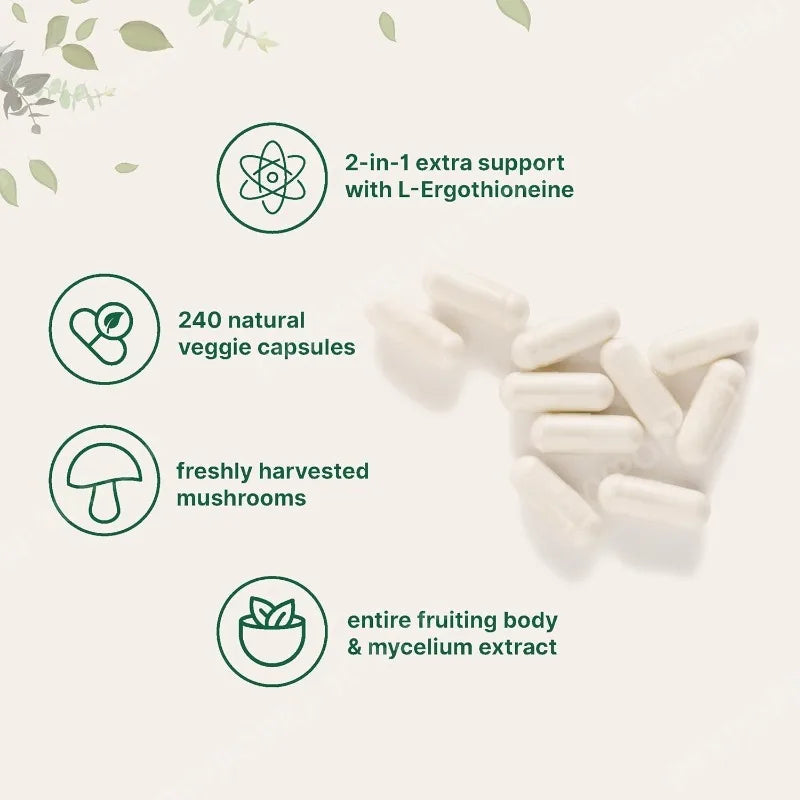 Lion's Mane Mushroom Extract 8400mg + L-Ergothioneine 240 Caps