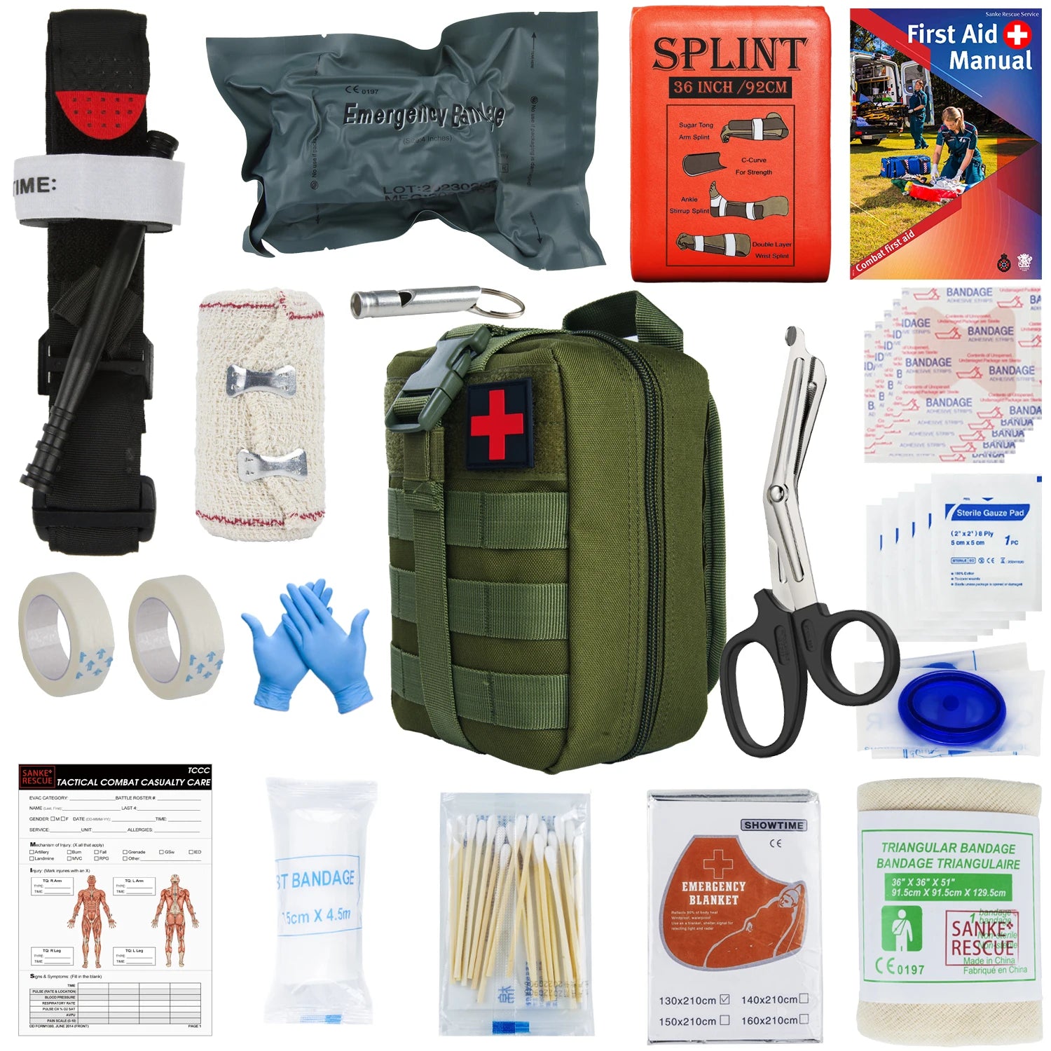 First Aid Kit Outdoor Survival Gear Molle Bag Medical Emergency IFAK Airway Military Tactical Tourniquet Bleeding Israel Bandage Peaceful Pleasures Health and Wellness Green IFAK-D