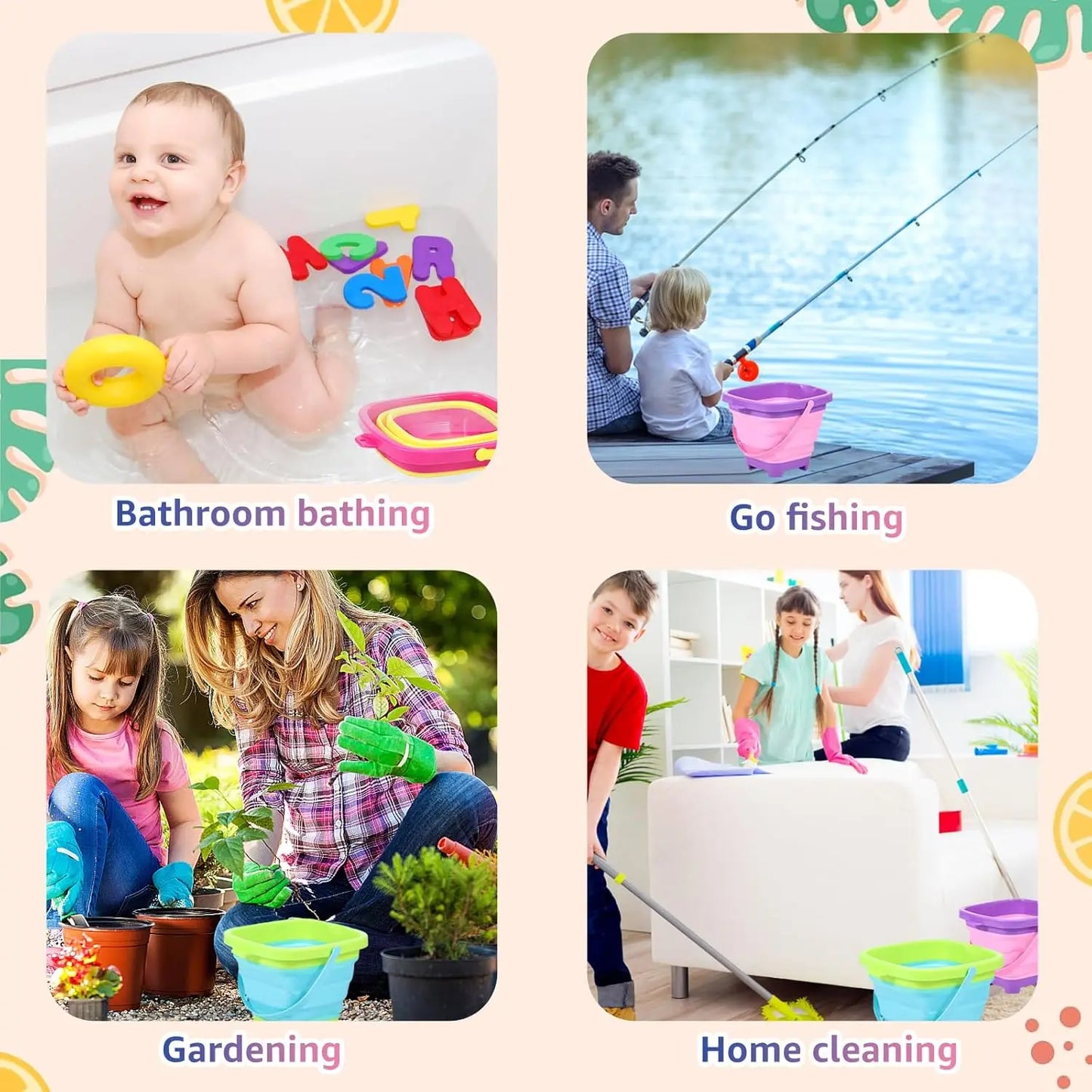 Foldable Silicone Beach Buckets for Kids – 3-Pack Collapsible