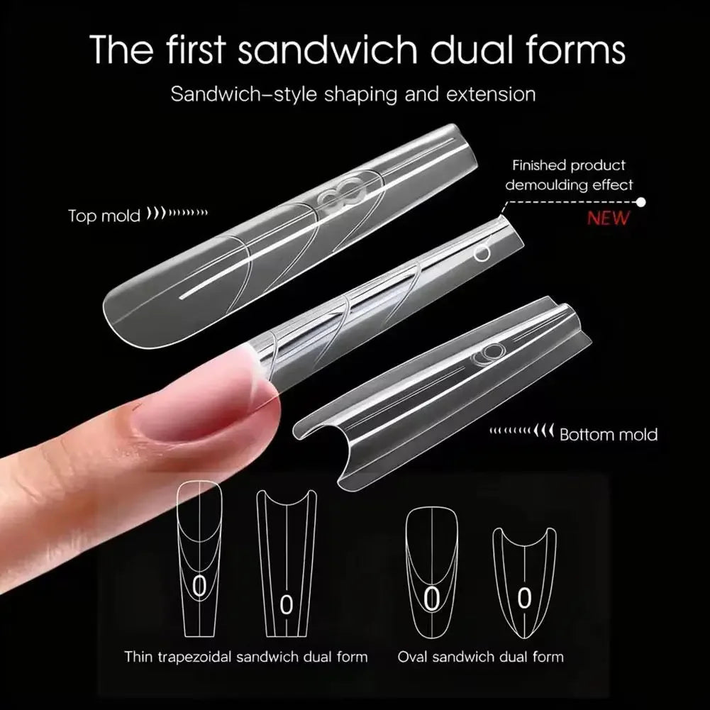 140/280Pcs Sandwich False nails Dual Forms Nail Mold for Quick Nails Extension 14 Sizes Plastic Nail Form Tools Nail Art Design Peaceful Pleasures Health and Wellness