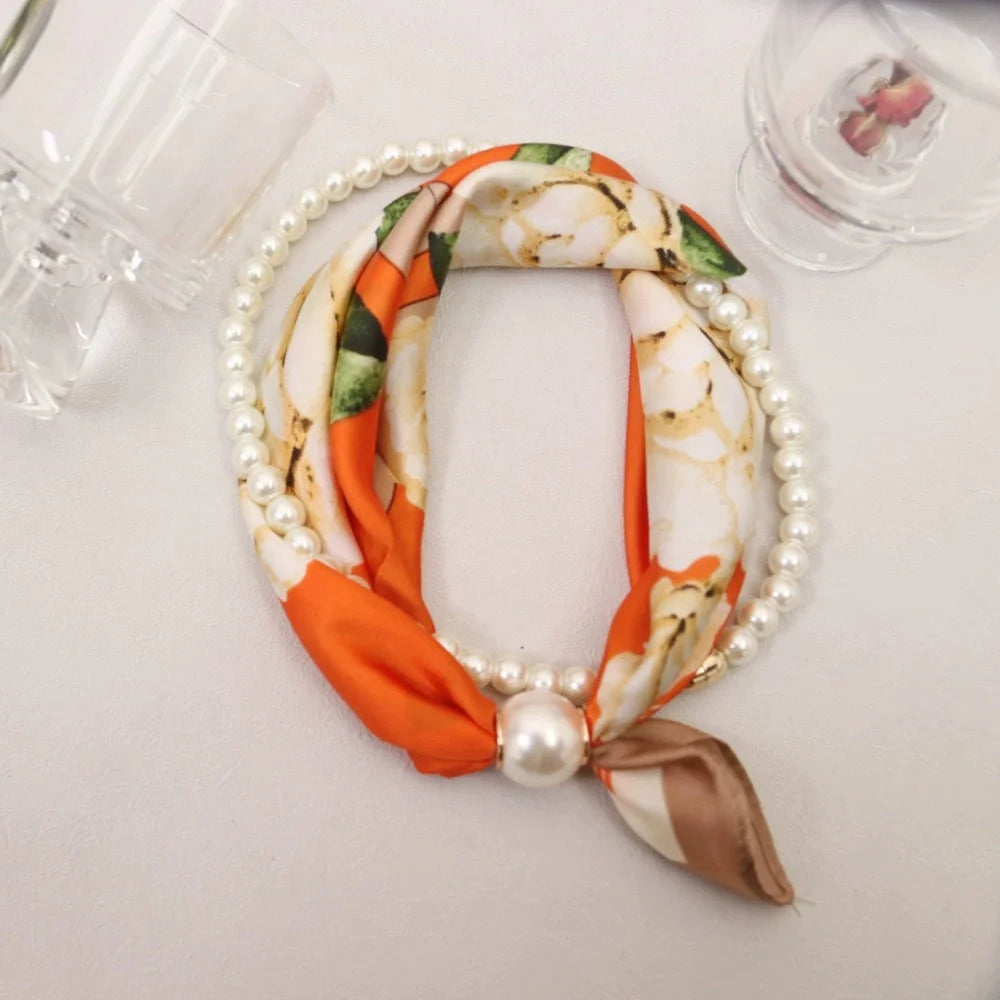 Layered Scarf Necklace with Pearl Chain | Boho Bandana Jewelry