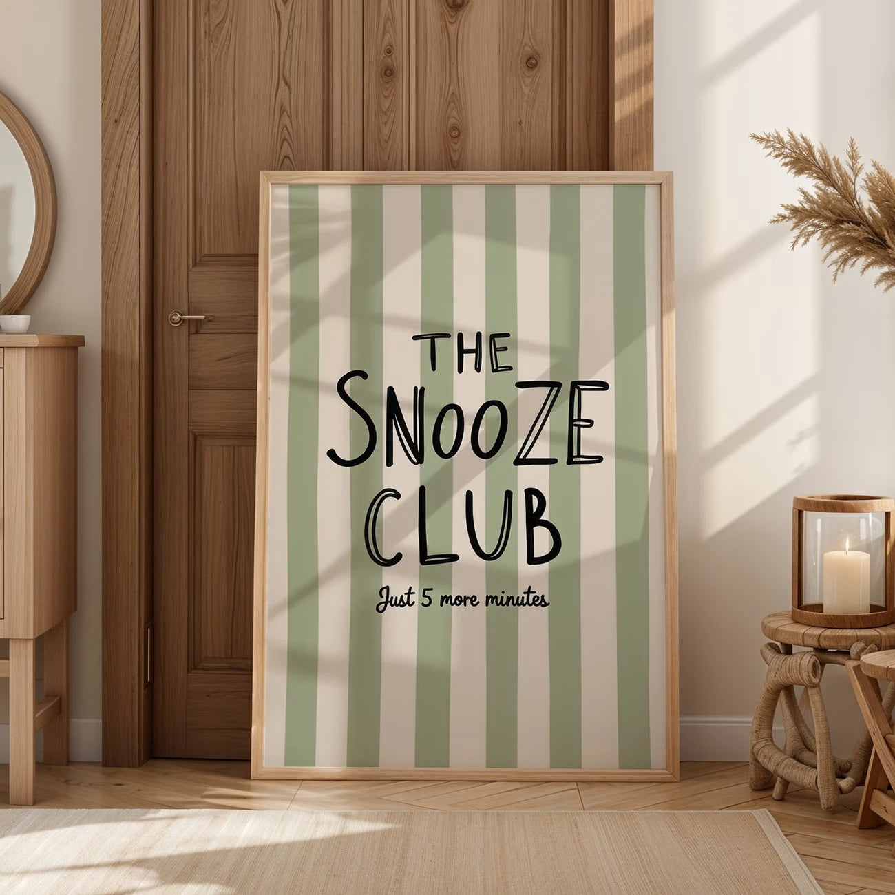 Retro Sleep Phrases Mint Green Stripe Canvas Wall Art Print