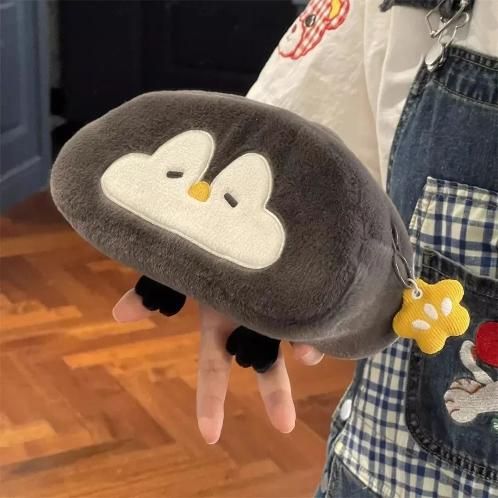 no Pendant Large Capacity Pencil Case Cute Otter Penguin Plush Pen Bag Cute Cartoon Stationery Storage Bag Peaceful Pleasures Health and Wellness Penguin
