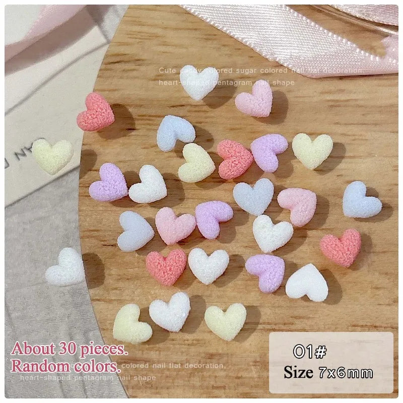 3D Frosted Heart & Star Nail Charms | 30pc Candy Resin Set