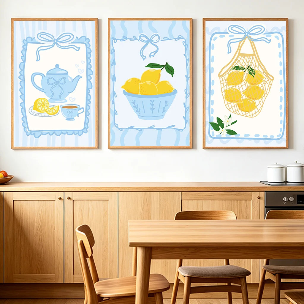 Kitchen Wall Art, Nordic funny Lemon Dessert Canvas Painting, Minimalist Poster Print for Dining Room Wall Decor Peaceful Pleasures Health and Wellness