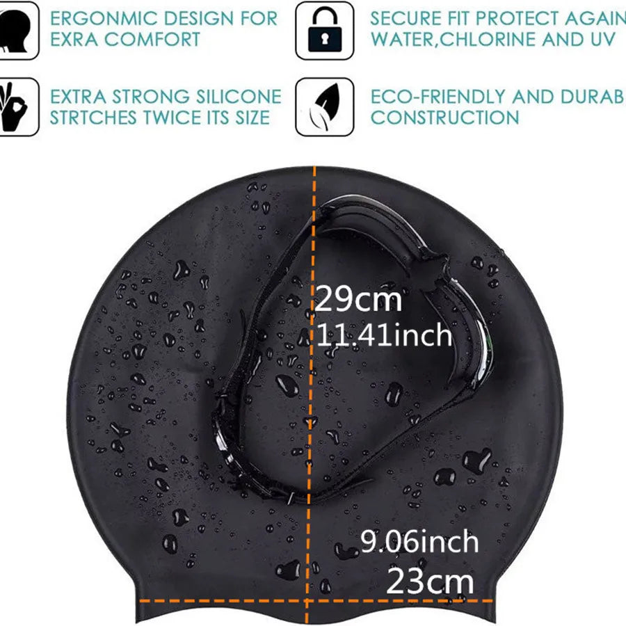 Large Silicone Swim Cap for Long Hair – Anti-Slip Waterproof