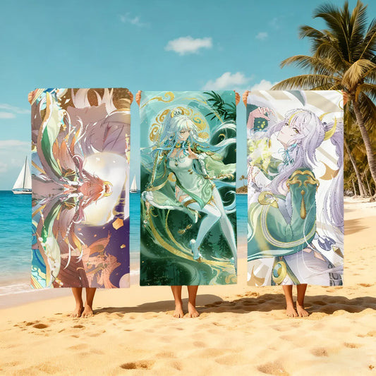 Genshin Impact Zibai Quick-Dry Beach Towel | Soft Microfiber Quick-Dry Beach Towel Peaceful Pleasures Health and Wellness