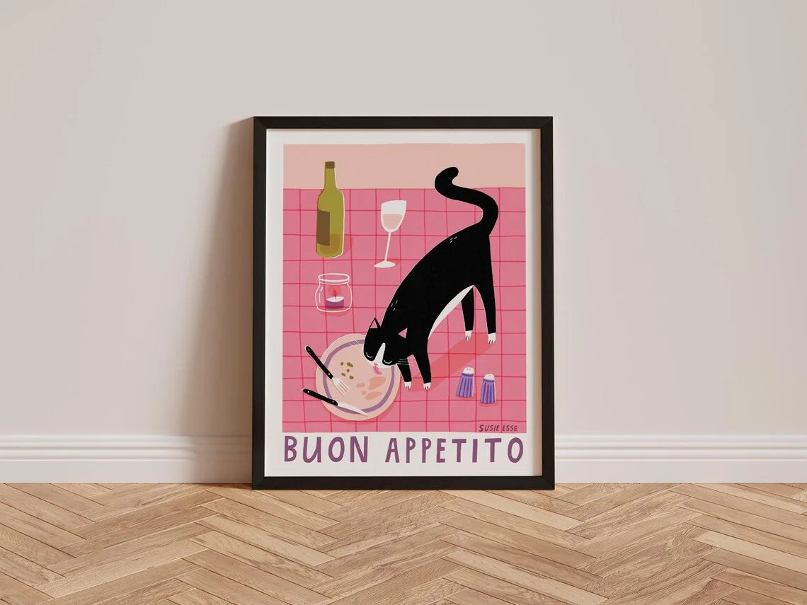 Tuxedo Cat Canvas Wall Art | Buongiorno Unframed Cat Poster