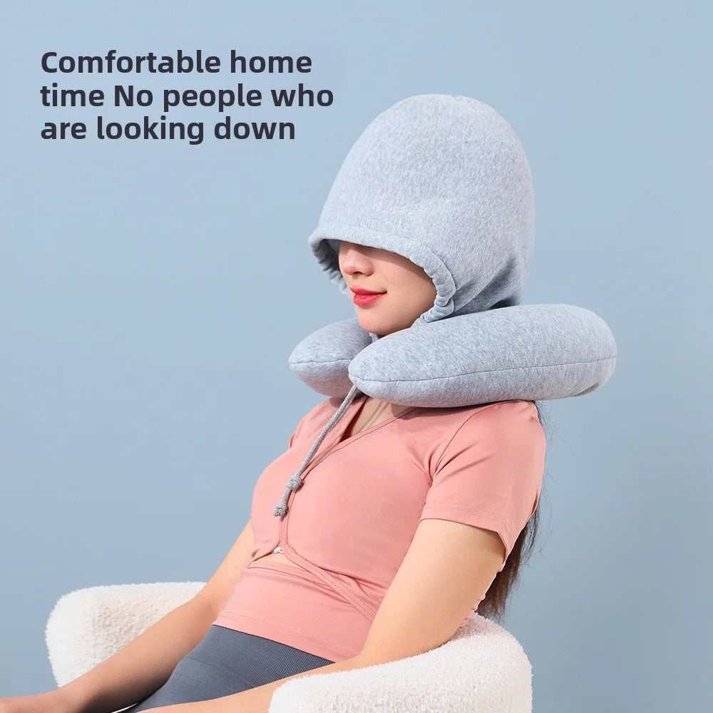 U-Shaped Hooded Travel Pillow for Napping, Neck Support, Portable & Versatile for Office, Airplane, Home Use Peaceful Pleasures Health and Wellness