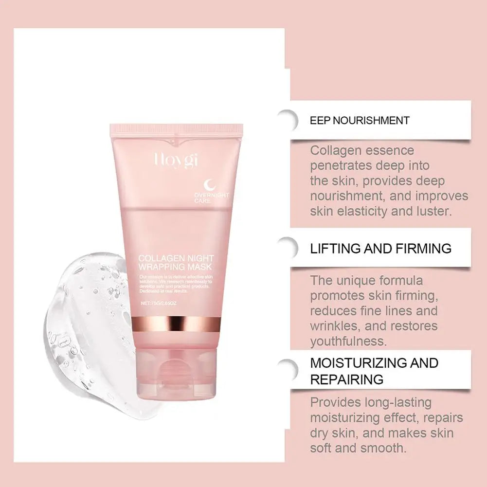 Collagen Overnight Wrapping Peel Off Facial Mask, Korean Collagen Night Wrapping Mask Deeply Hydrates Night Care Mask Cream 75ml Peaceful Pleasures Health and Wellness