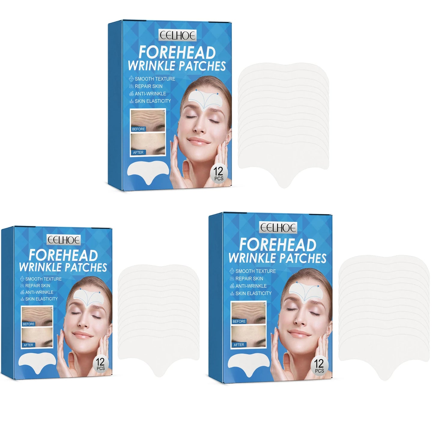 Tightening Forehead Mask Firming Fade Fine Line Reduce Wrinkles Improving Elasticity Repair Anti-Aging Forehead Wrinkle Patches Peaceful Pleasures Health and Wellness 3 X 12pcs Boxed