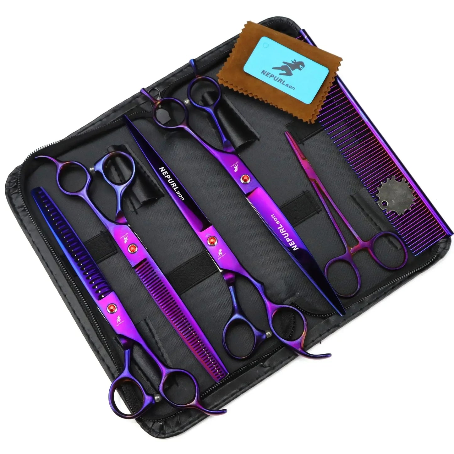 8.0 Inch Pet Dog Grooming Thinning Cutting Curved Scissors Set Grooming Shears Dogs Scissors Kit 7.5 Inch Big/small Teeth Shears Peaceful Pleasures Health and Wellness Purple