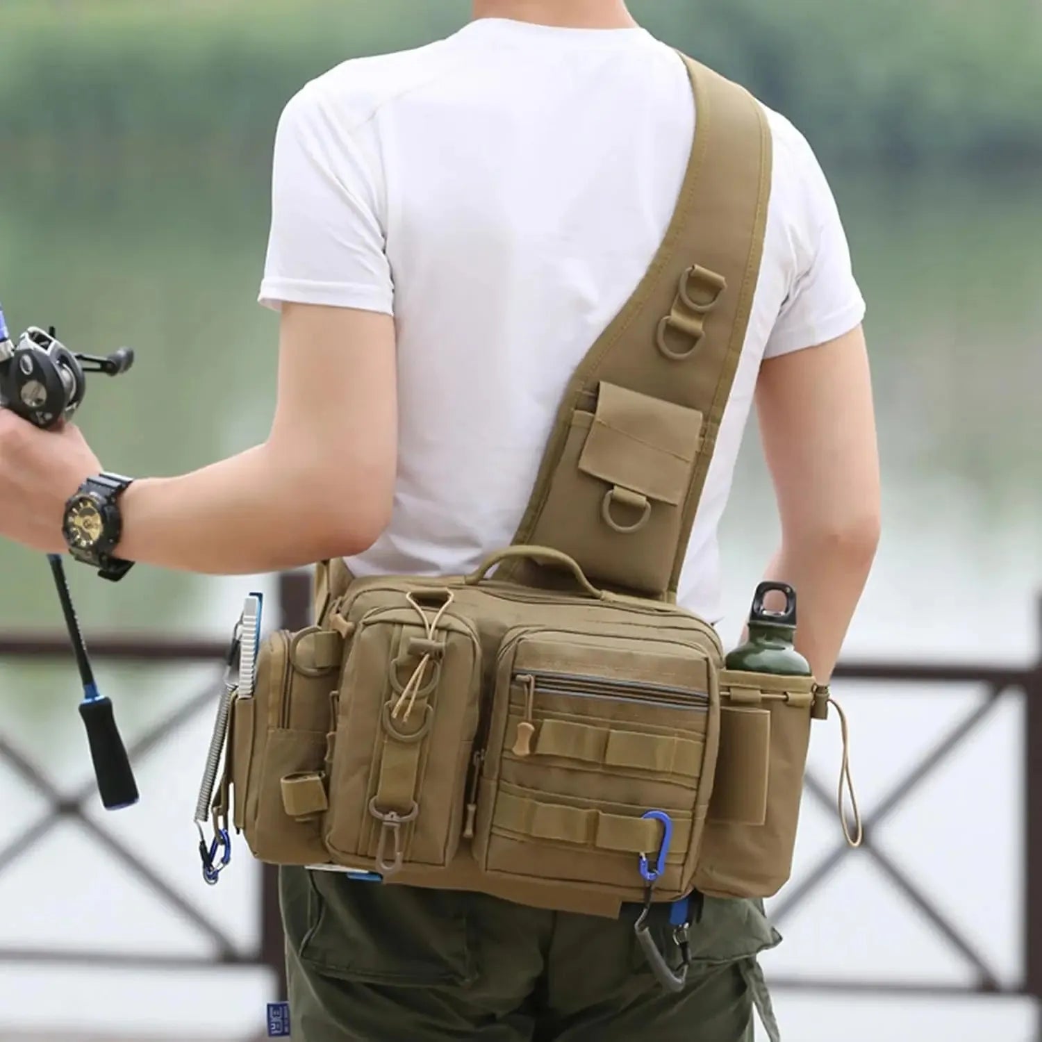 Fishing Tackle Backpack Fishing Fanny Pack Crossbody Bag Fishing Tackle Box Organizer with Rod & Gear Holder, Ideal for Fishing Peaceful Pleasures Health and Wellness
