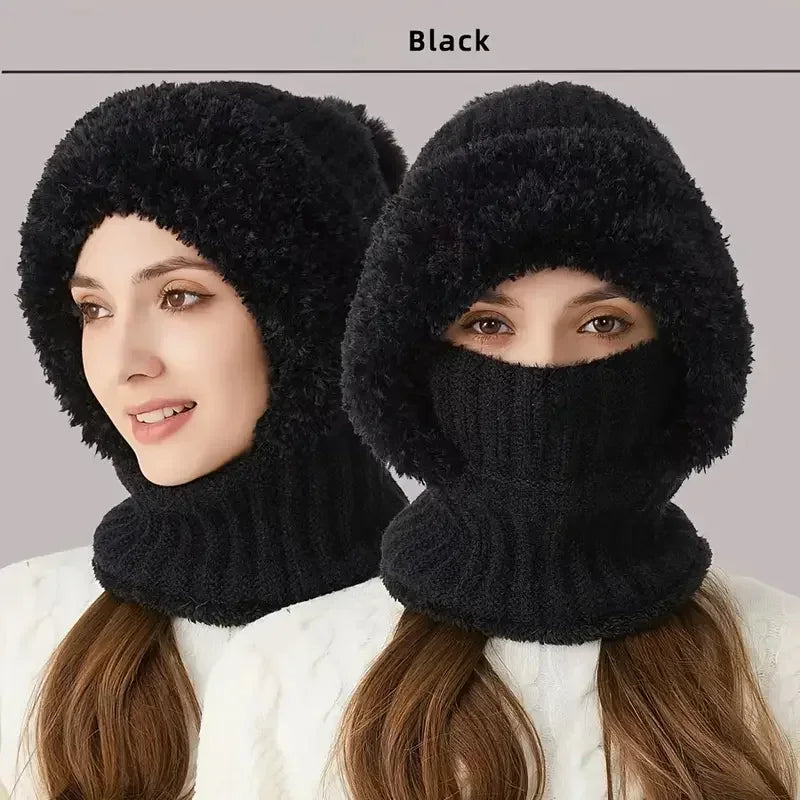 Thermal Fleece Knit Beanie with Ear Covers All-in-One Windproof Hood Neck Warmer Specifically for Bicycle Riders Peaceful Pleasures Health and Wellness black 1pc One Size