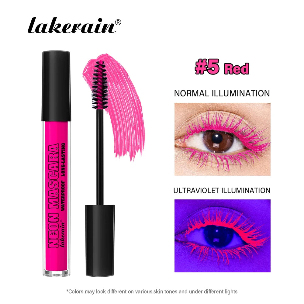 Fluorescence Mascara Waterproof Eyelash Long Lasting Fast Dry Colorful Neon Eyelashes Curling Lengthens Eye Lashes Cosmetics Peaceful Pleasures Health and Wellness 5 red