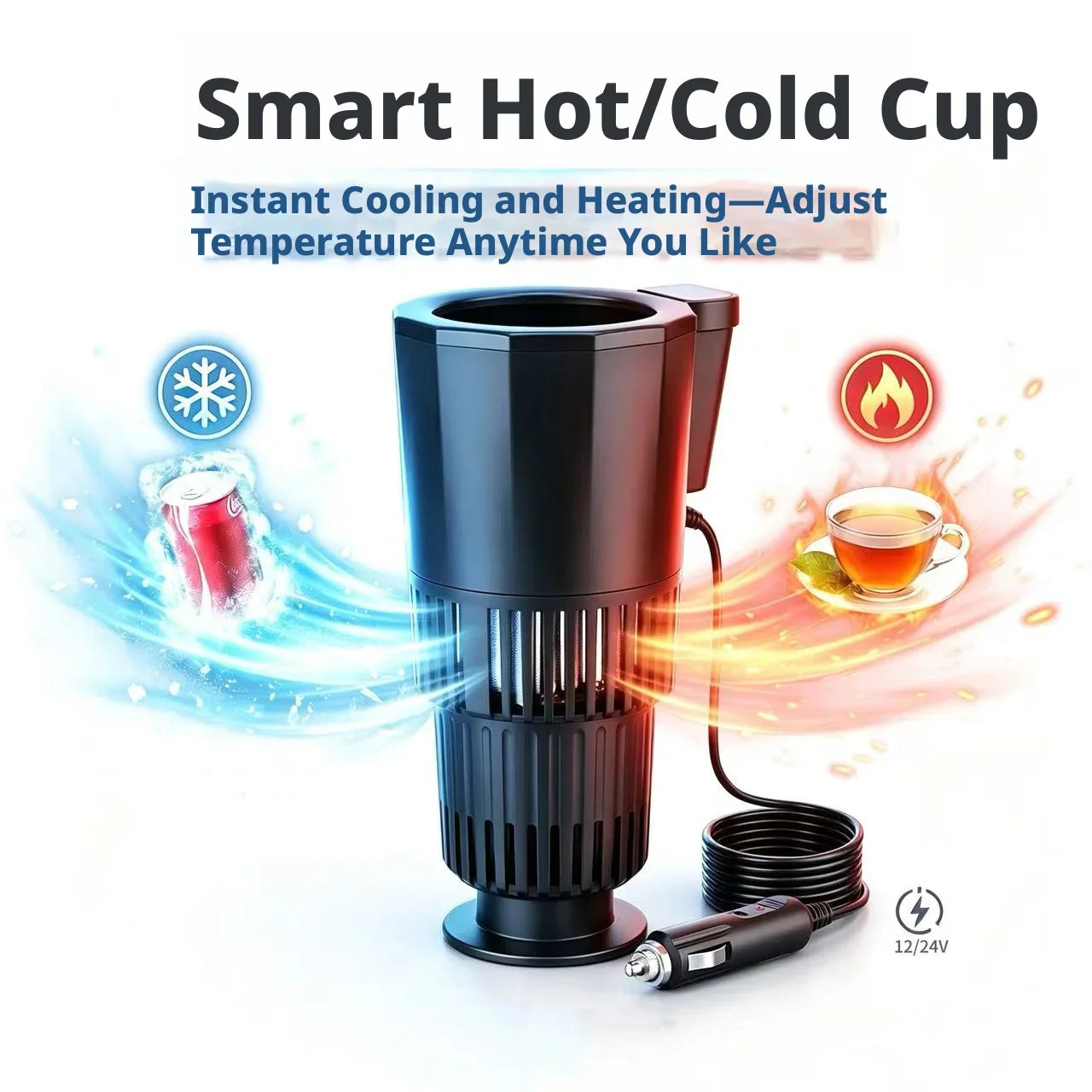 12V/24V Car 2 In 1 Hot Cold Cup Holder Fast Cooling Heating Drink Mug Warmer Portable Car Mini Refrigerator Beverage Cooler Peaceful Pleasures Health and Wellness