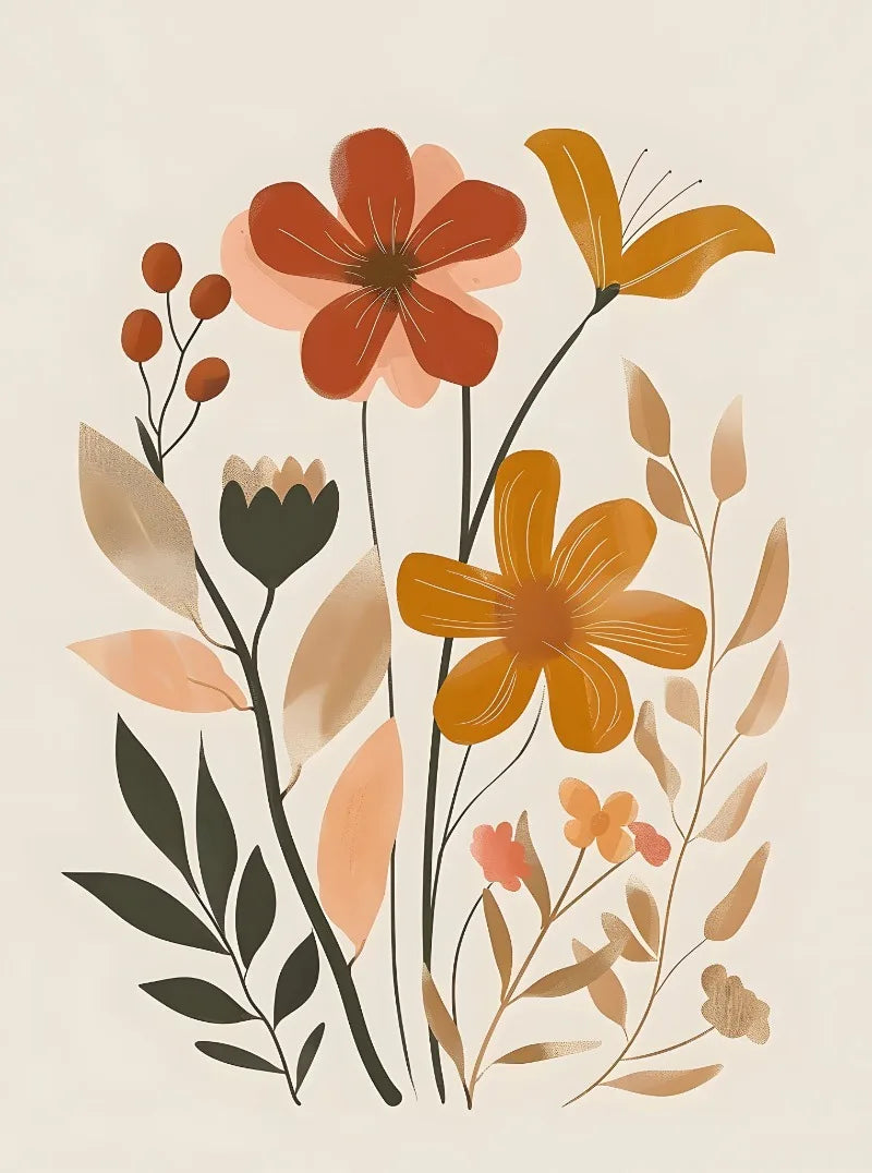 Bohemian Minimalist Floral Canvas Wall Art | Retro Poster Print