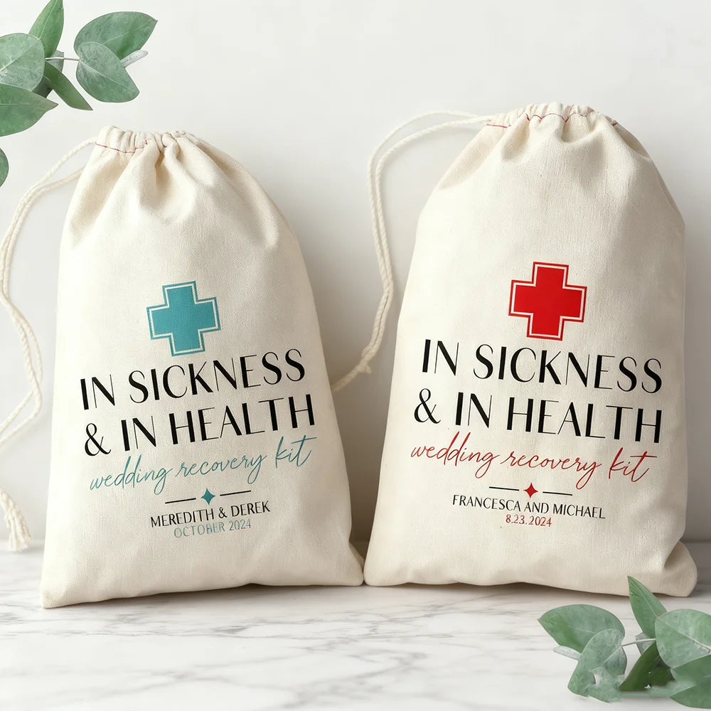 Custom "In Sickness & In Health" Wedding Hangover Recovery Kit Bag