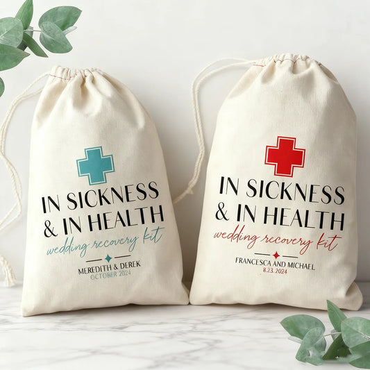 Custom "In Sickness & In Health" Wedding Hangover Recovery Kit Bag Wedding Gift Bag Peaceful Pleasures Health and Wellness
