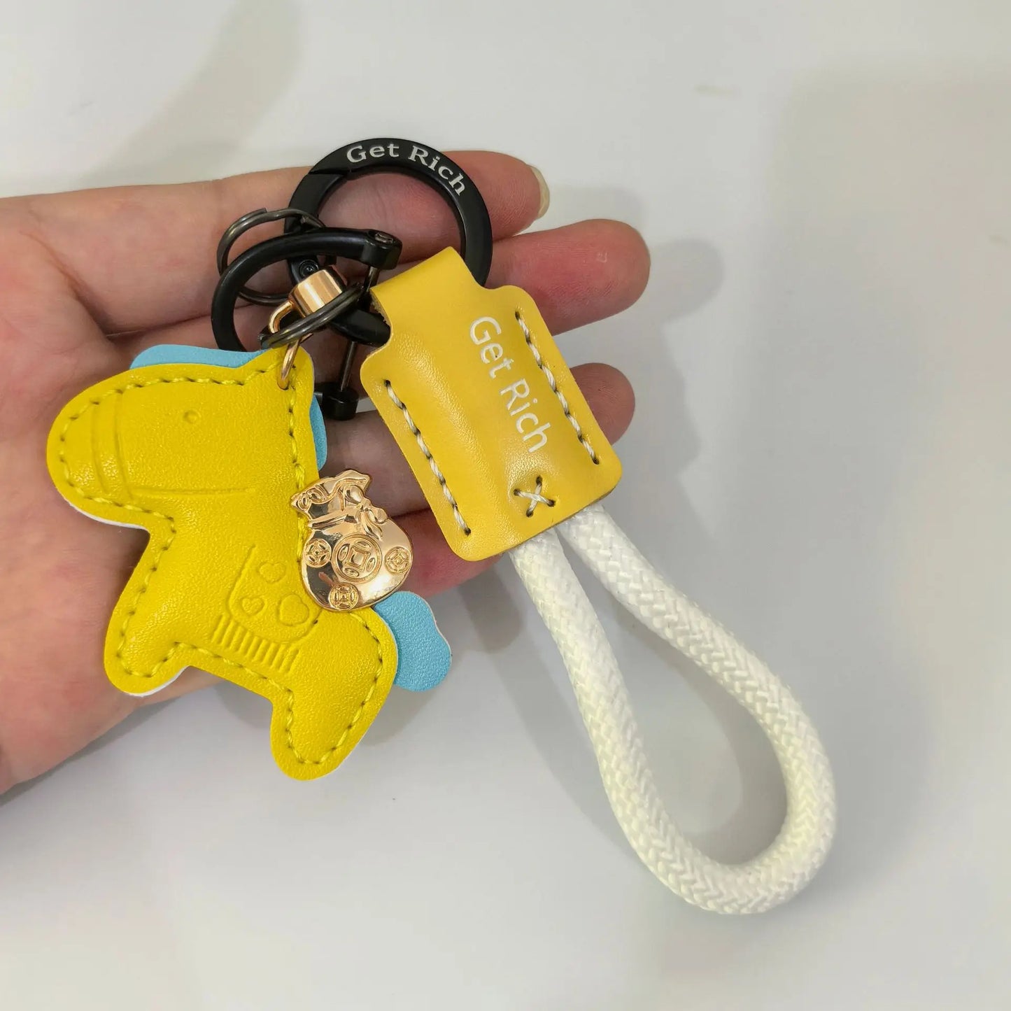 Money Soon Handmade Leather Keychain | Cute Couple Gift Leather Keychain Peaceful Pleasures Health and Wellness Yellow