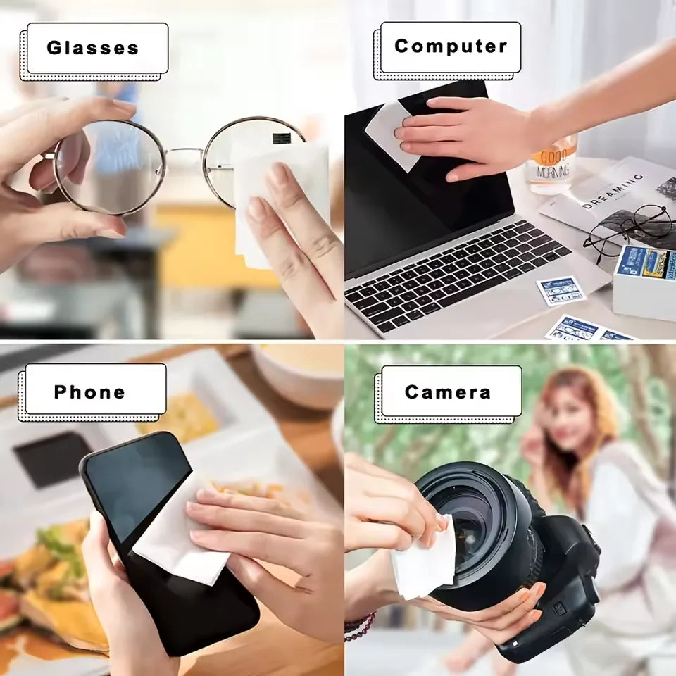 100 Disposable Lens Wipes – Glasses, Screens & Phone Cleaner