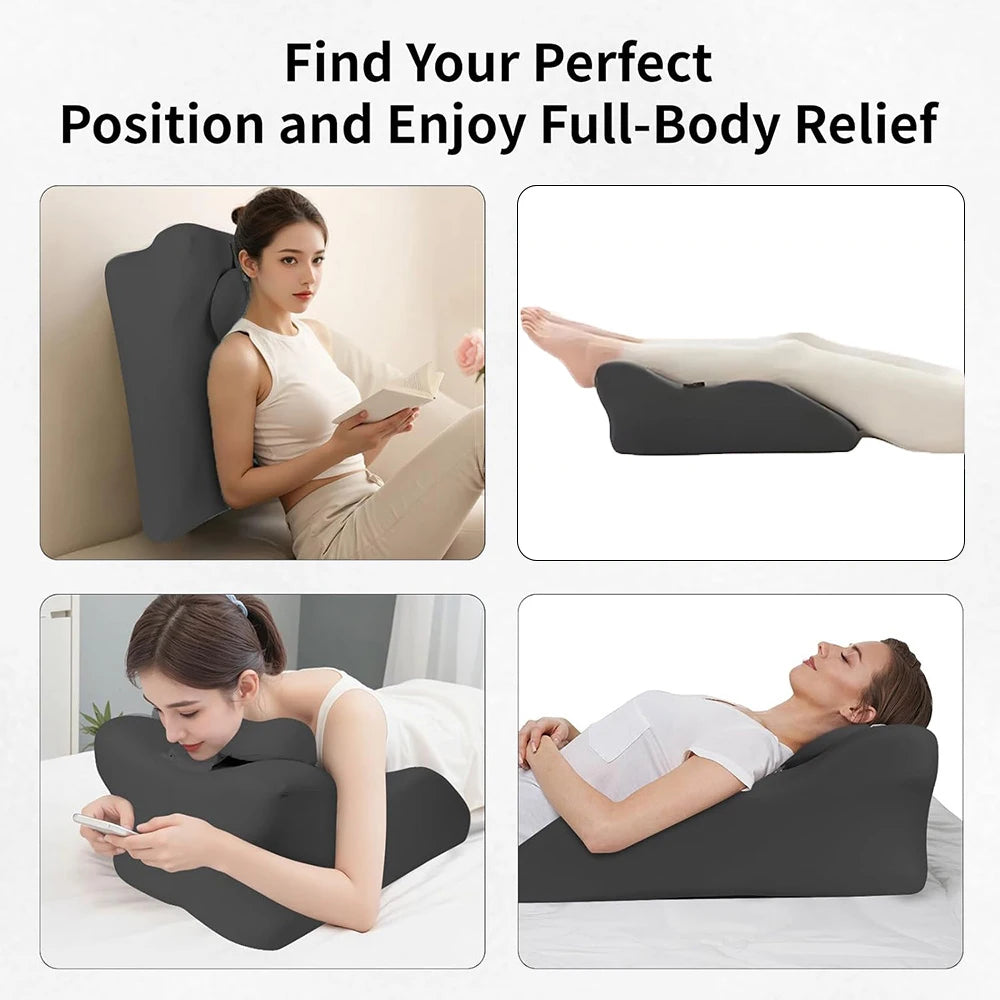 Large Bed Multifunctional Ergonomic Wedge Pillow with New Prone Position for Reading Unique Curved Design with Washable Cover Peaceful Pleasures Health and Wellness