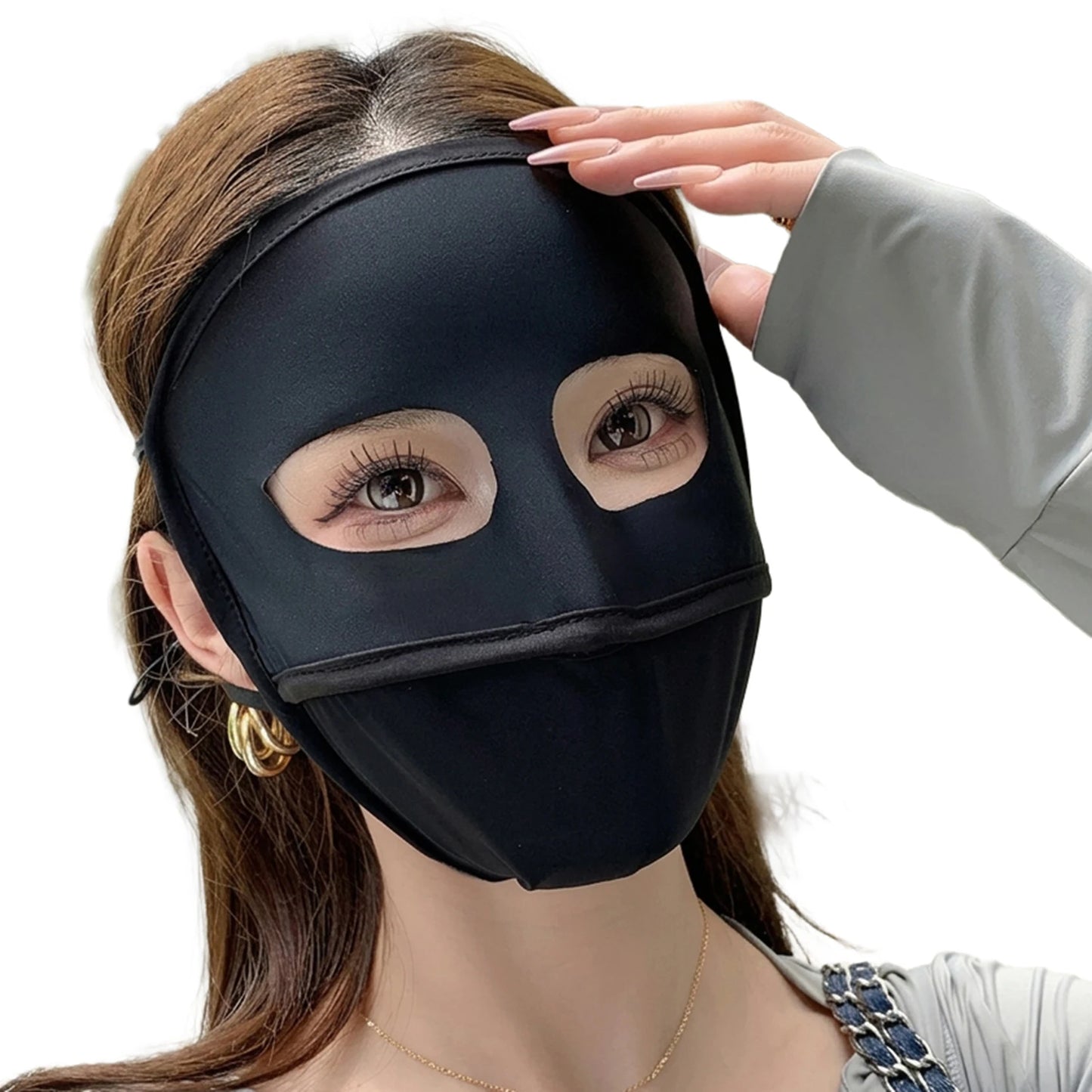 Women's Ice Silk Full Face UV Protect Mask 3D Fit Summer Breathable UPF50+ Peaceful Pleasures Health and Wellness Black 3893