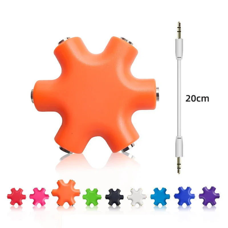 6-Port 3.5mm Audio Splitter – 1 Male to 5 Female Headphone Adapter